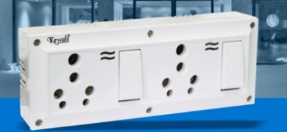 Picture of PVC JUNCTION BOX WITH 2 NO. 5 PIN SOCKETS 6/16A, AND 2 NO. 16A SWITCHES, 230V, ISI MARKED